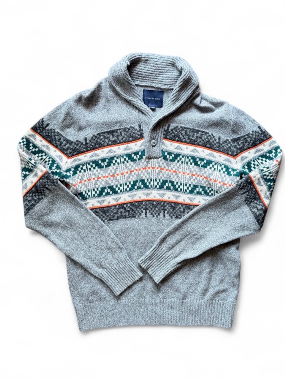 American Eagle Men’s Fair Isle Collar Sweater L